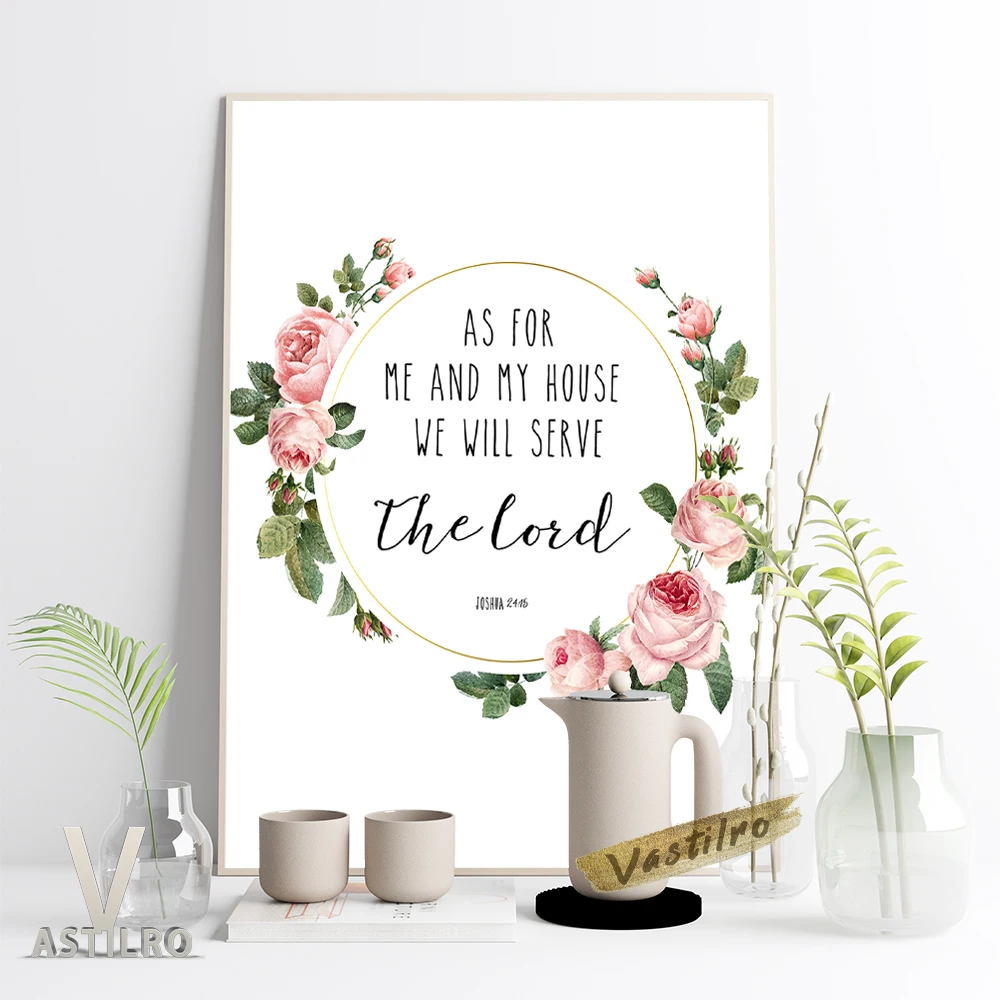 

Joshua As For Me And My House Bible Verse Wall Art Poster Scripture Quotations Canvas Painting Floral Print Wall Picture Decor
