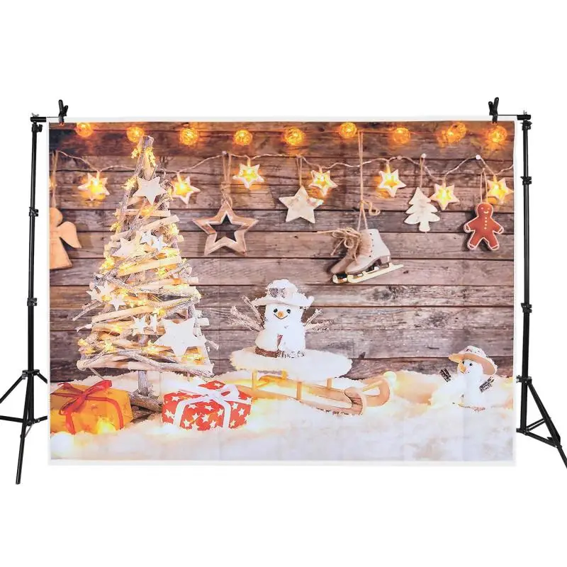 

1.5M Photography Background Christmas Tree Snowman Mistletoe Wreath Small Bell Snow Wooden Stove Backgrounds For Photo Studio