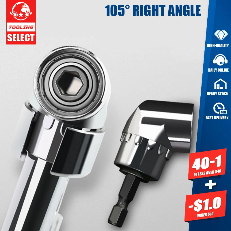 

1 Adjustable Bit 105 Degree Right Angle Driver Drilling Corner Screwdriver Holder Drill 1/4 Hexagonal Drill Bit Extension Shank