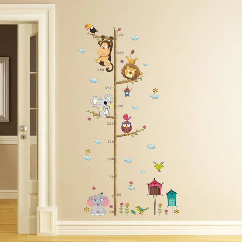 Новинка Мультяшные животные Лев обезьяна Сова слон измеритель роста Настенная