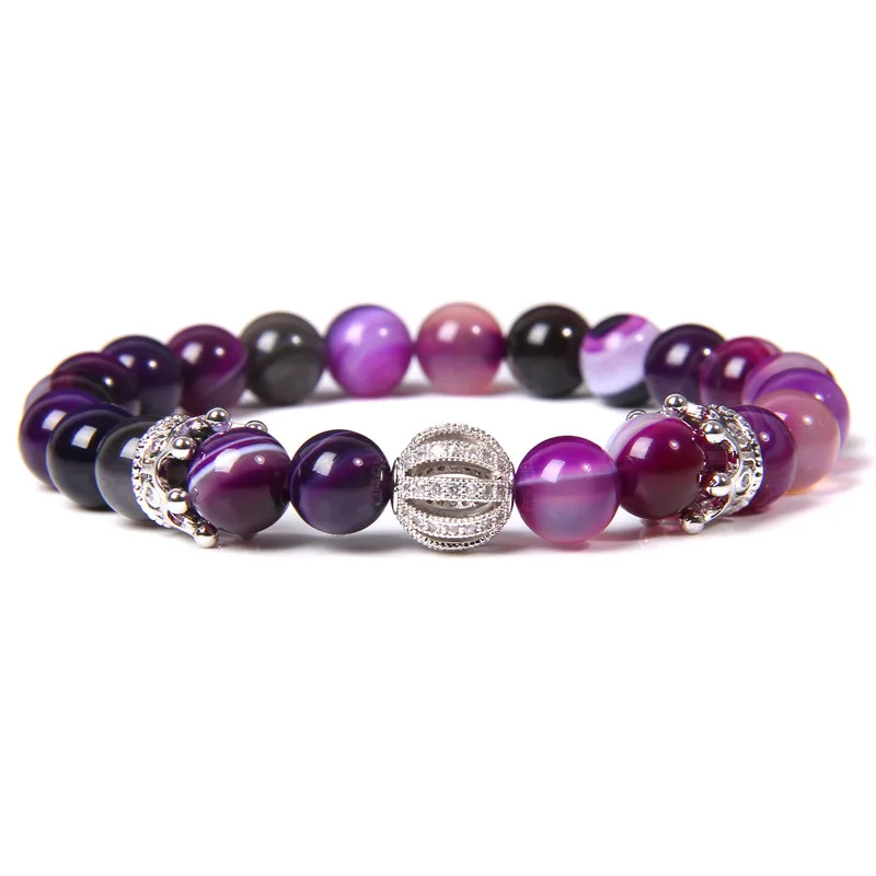 8 мм полированный браслет с натуральными полосками Агаты камень бусины женская