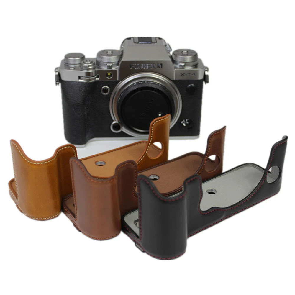 XT4 kamera çantası PU deri yarım vücut seti kapak Fujifilm FUJI X-T4 XT4 alt kasa ile pil açılış