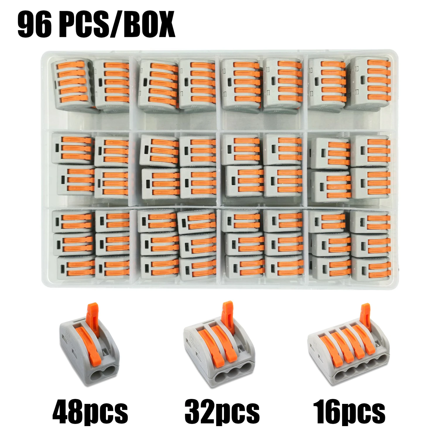 96boxA Тип 30/50/60/96 шт смешанные в штучной упаковке быстрый соединитель проводов PCT-212/213/214/215 компактный проводки соединитель-проводник клеммной колодки - Цвет: 96boxA