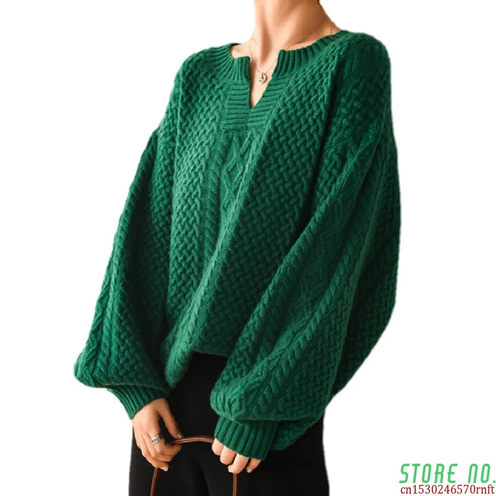 

2021 Autumn Winter New Cashmere Sweater Women Lantern Sleeves Loose Oversize Pullover Female Big Jumpers