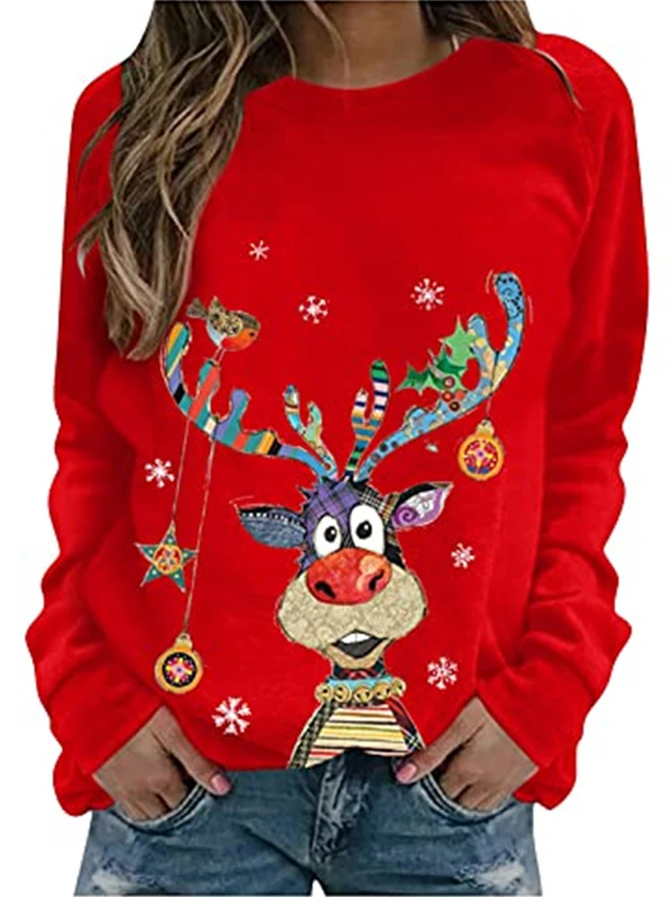 Woman Sweatshirts O-neck Knitted Pullovers Thick Autumn And Winter Christmas Loose Harajuku Hoodies 3d Print Womens Clothing