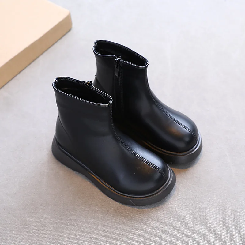 Ботинки для девочек Однотонные Черные новые винтажные кожаные ботинки детская