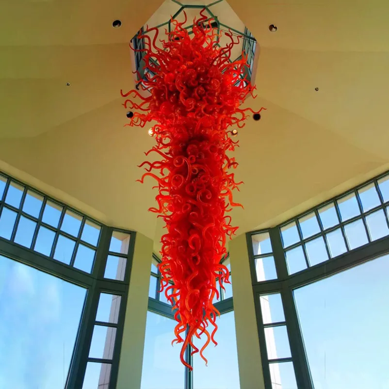 

Fabulous Pendant Lamps Villa Dome Light LED Hand Blown Glass Chandelier Red Color Hotel Shopping Mall Staircase Art Decoration