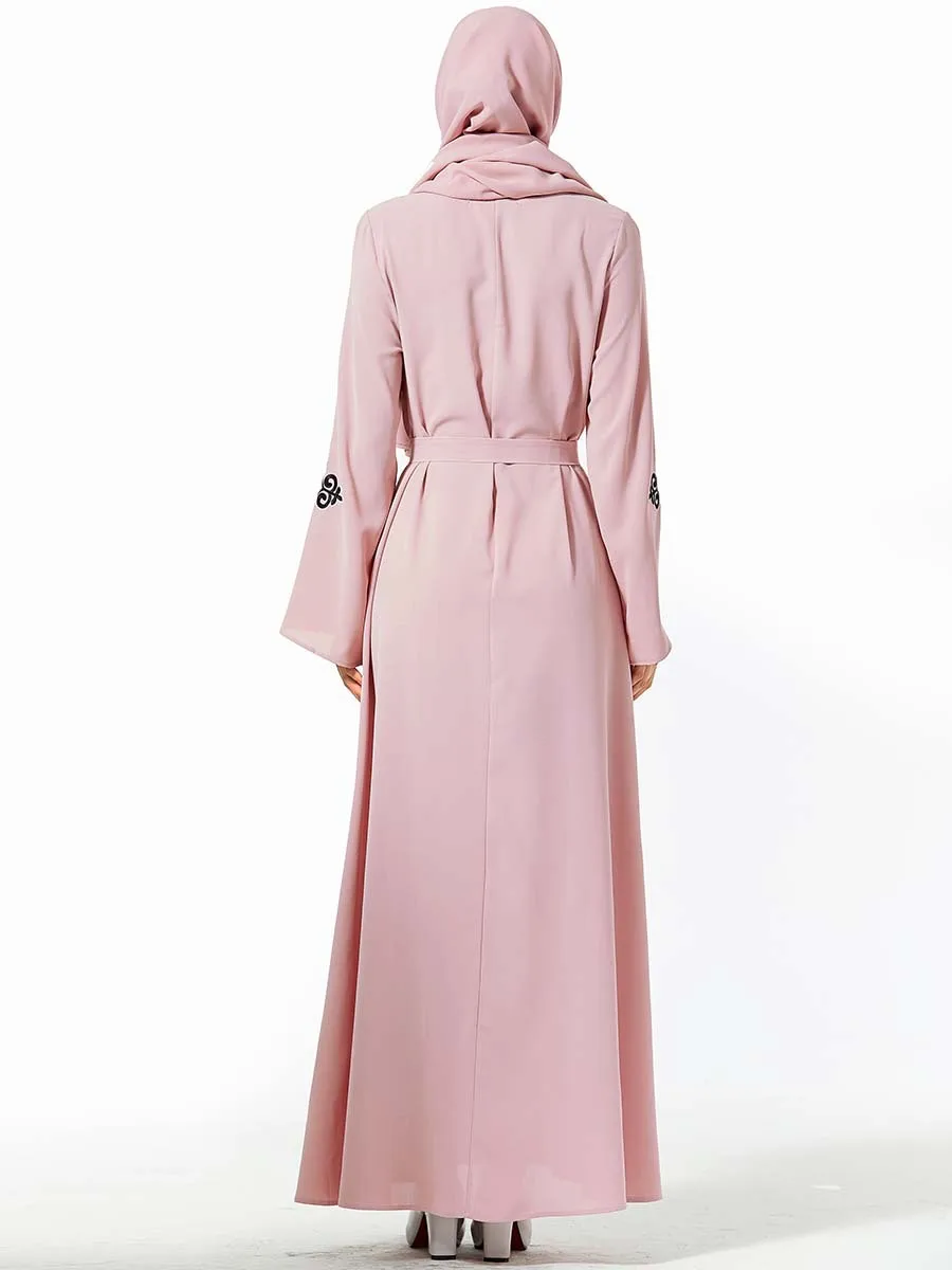 

ice silky embroidery long sleeve abaya women lace up waist dress plus size kaftan ramadan EID robe islamic Judaic dubai gown