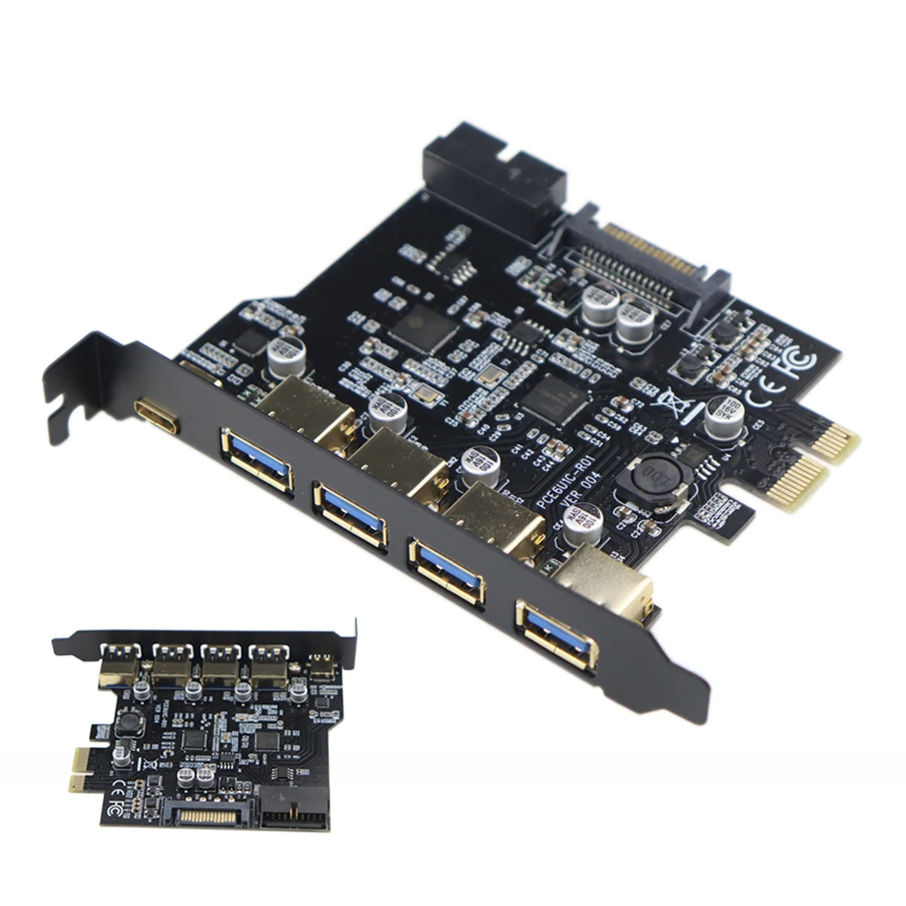 5 портов s PCI E к USB 3 0 1 портовый Тип C и 4 портовая плата расширения PCIe типа А с 15