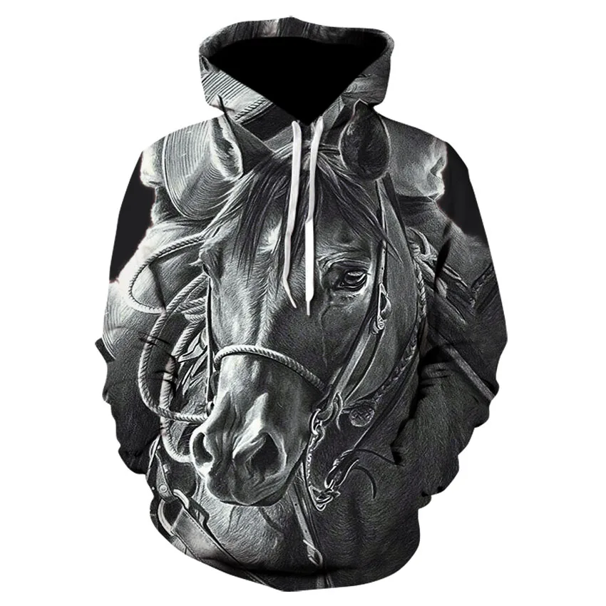 

2021 Hot Oversized Hood Men Women 3D Hoodies Print Brown Horse Animal Pattern Pullover Unisex Casual Creative Oversized Hoodies