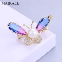 maikale butterfly copper zirconia brooch for ladies pearl luxury dragonfly brooch pin exquisite jewelryparty accessories gift