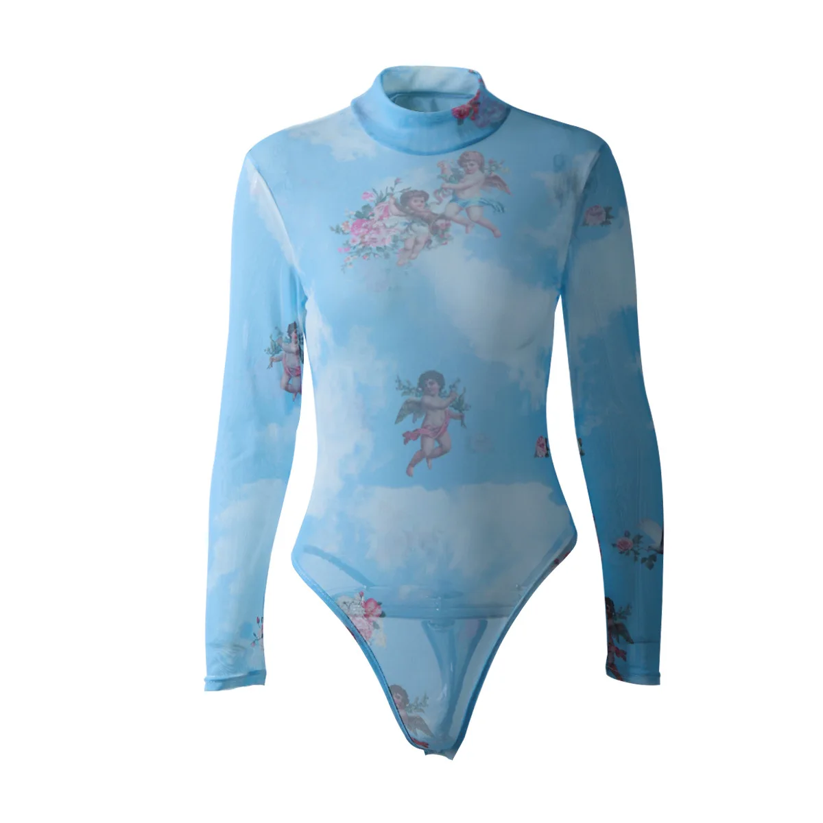 

New Women Transparent Chiffon Bodysuit Tie Dye Long Sleeve Streetwear Festival Clothes Body Office One Piece Rompers Bodycon