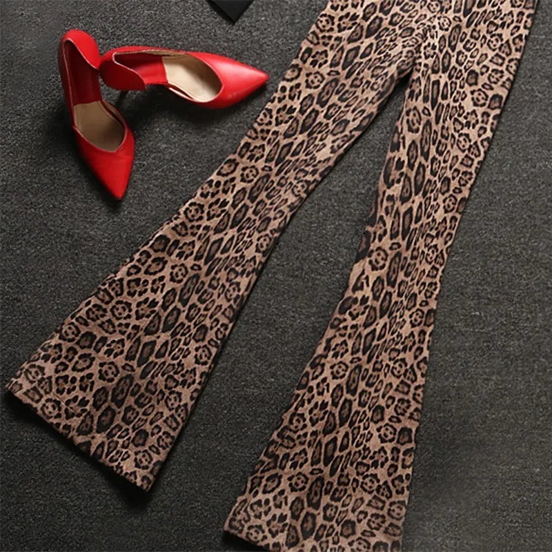 

GALCAUR Vintage Leopard Print Trousers For Women High Waist Slim Flare Long Pants Female Plus Size Fashion 2020 Autumn Clothing