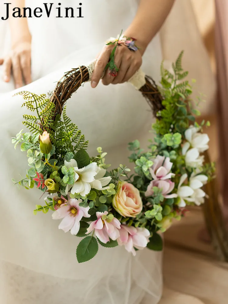 JaneVini Круглый Свадебный венок свадебные букеты розовые Искусственные цветы в