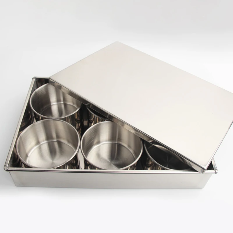 Круглый контейнер из нержавеющей стали для сезонных приправ с откидной крышкой