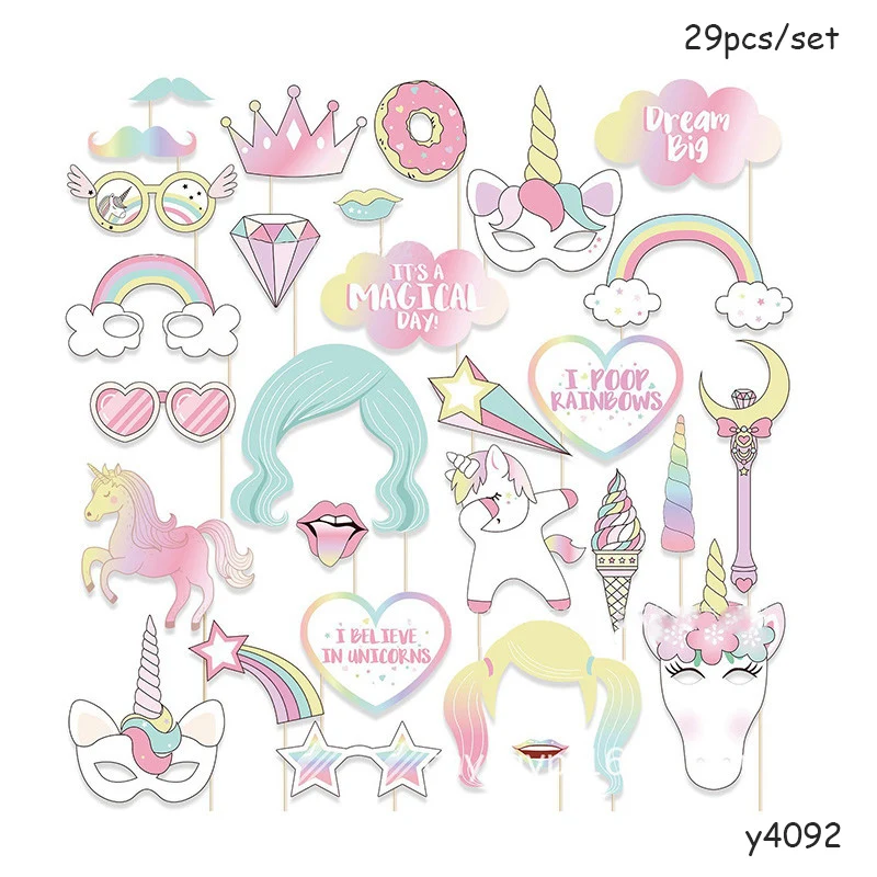 29pcs photo prop 123 вечерние воздушные шары в виде единорога, 10 шт., розовые латексные воздушные шары в виде единорога, вечерние украшения в виде единорога, украшения для дня рождения, Детские сувениры - Цвет: 29pcs photo prop