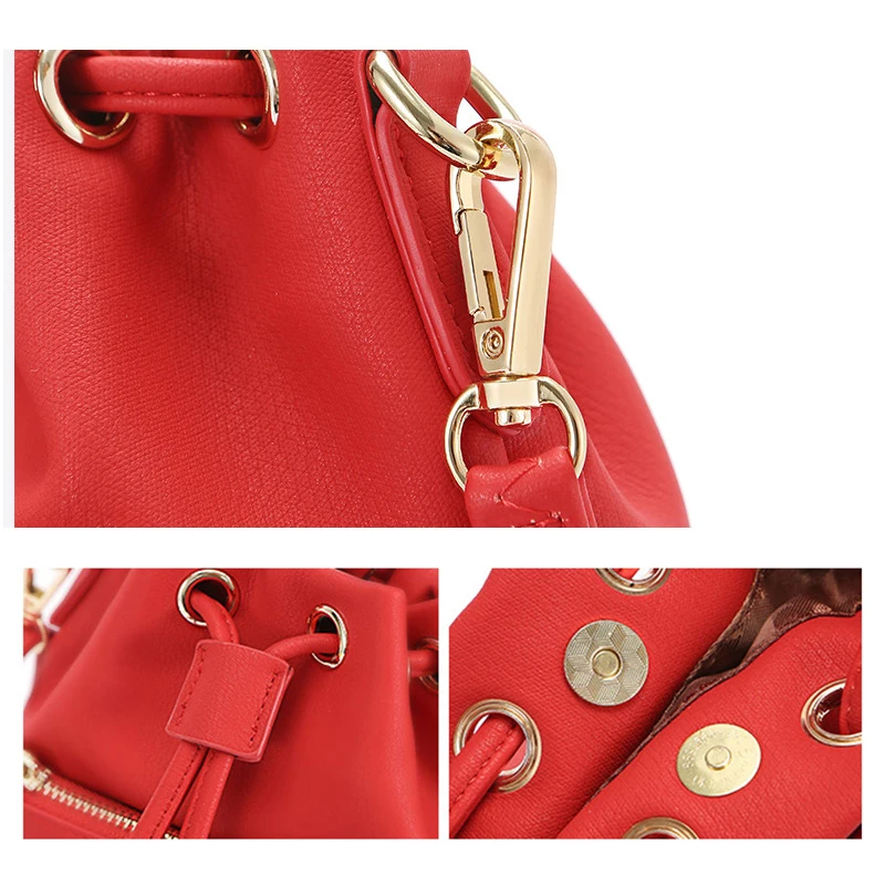 Fashion Bucket Bags Women Drawstring Handbags Women Synthetic Leather Shoulder Messenger Bag Female Crossbody Lady Elegant Purse