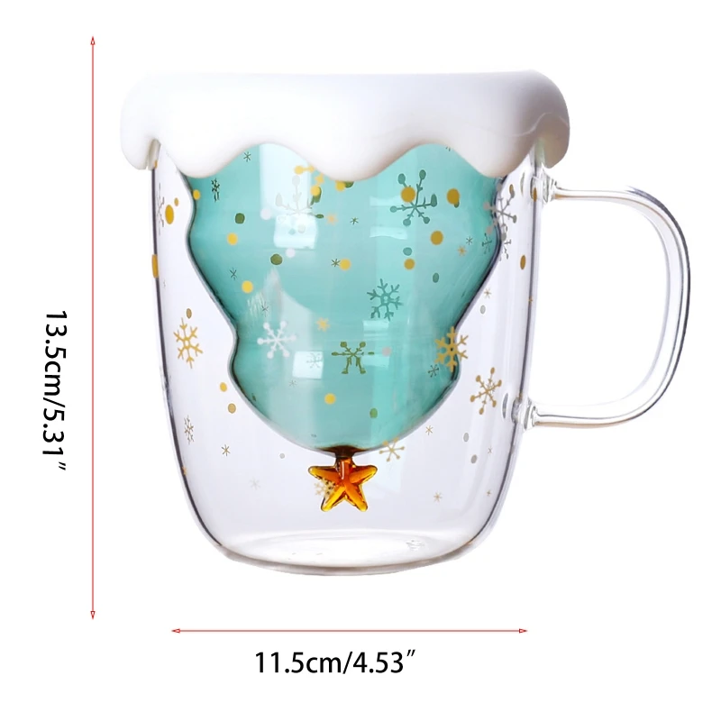 

300ML Double Layered Anti Scald Glass Christmas Tree Starry Sky Coffee Mug Thermal Insulation Breakfast Milk Cup Children's Gift