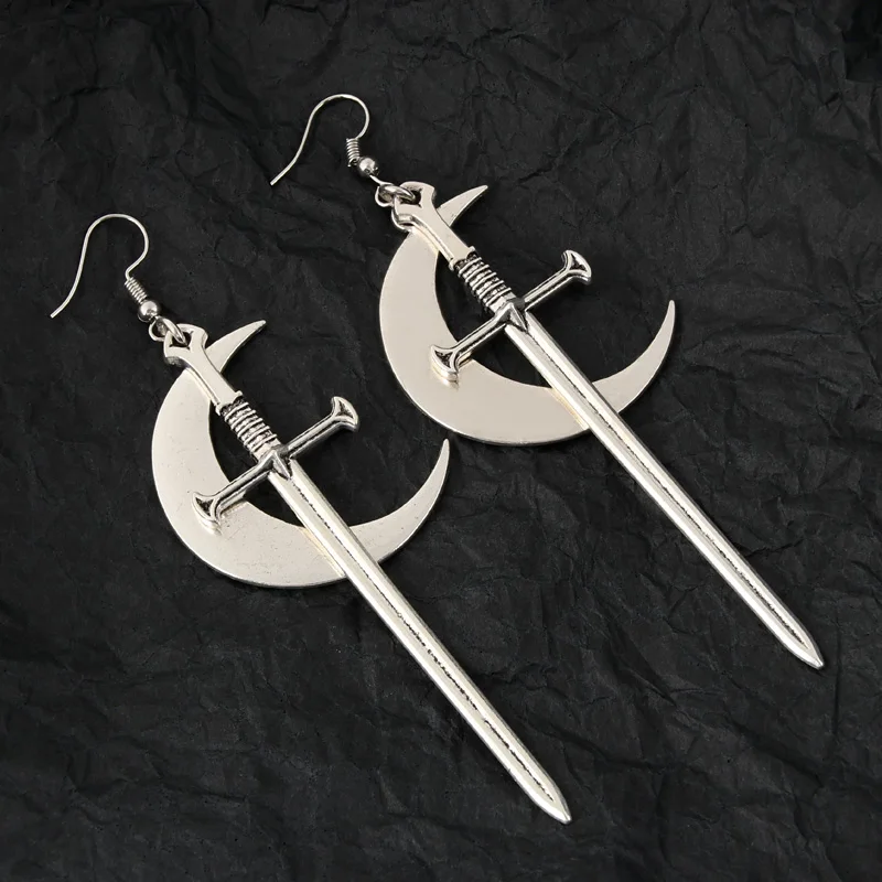 

Sacred Swords Moon Earrings And Cat Sword Pendant Ear Hook Pagan Gothic Jewelry Women Gift New