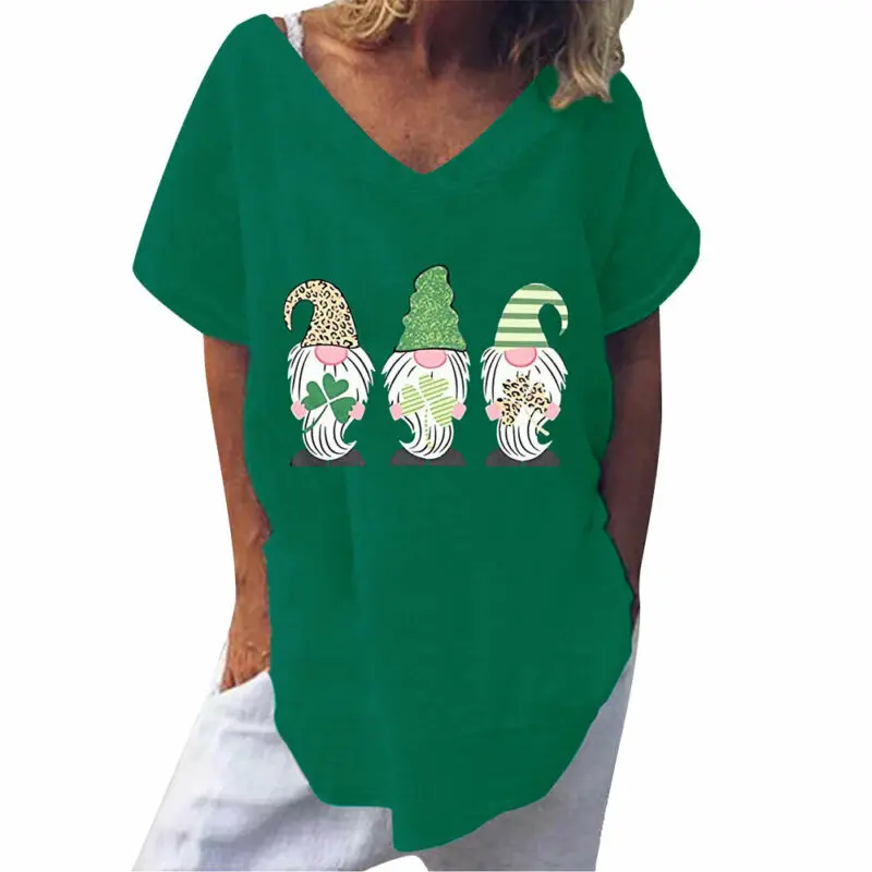 

St. Patrick's Day Women Short Sleeve V Neck T-Shirt Casual Basic Tee Tops Blouse