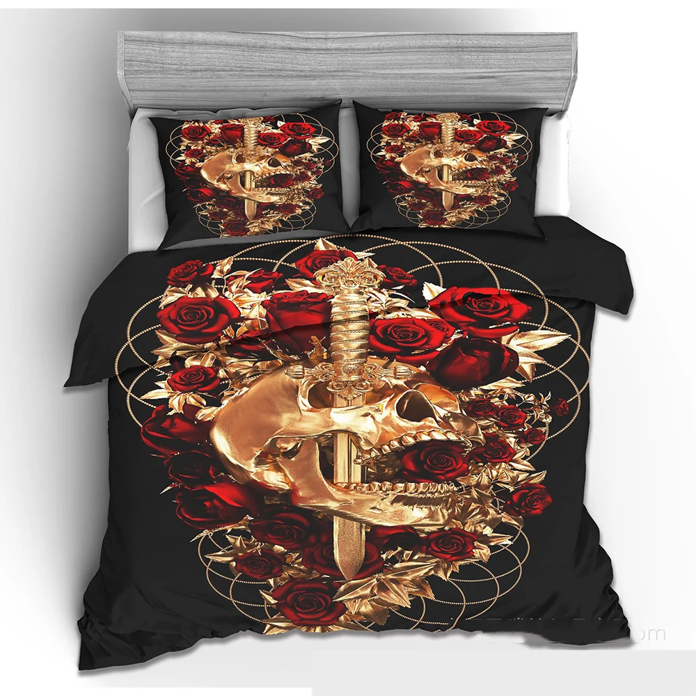 Комплект постельного белья королевского размера с принтом человеческий череп 2/3