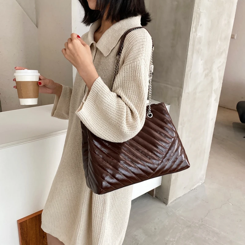 

Simple Solid Color PU Leather Shoulder Bags for Women 2021 Winter Trend Branded Hand Bag High Capacity Handbags Trending Luxury