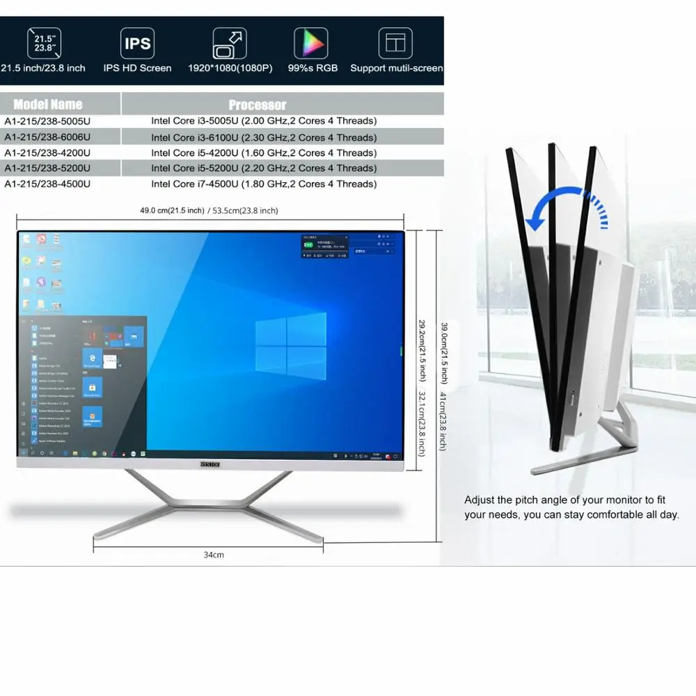 

Factory Price HYSTOU Monoblock Desktop All in One PC Computer 23.8 Inch Monitor Intel Core i3 i5 i7 Processors for Gaming Office