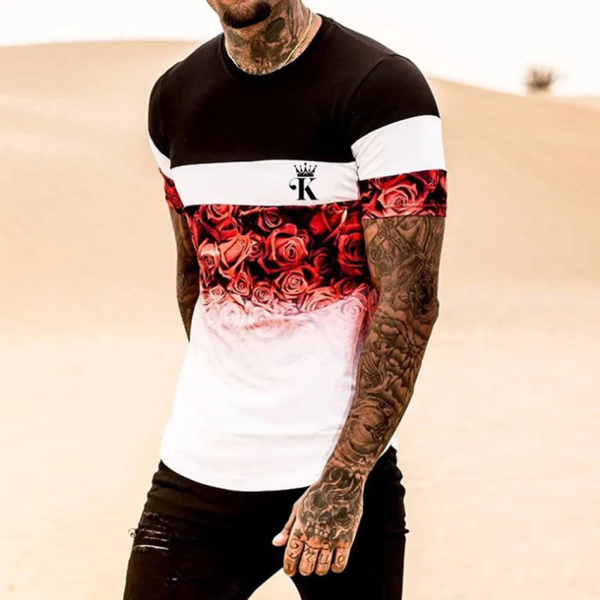 

Harajuku large cross-border summer new striped camisetas T-shirt men fashion street digital print short sleeve oversized shirt