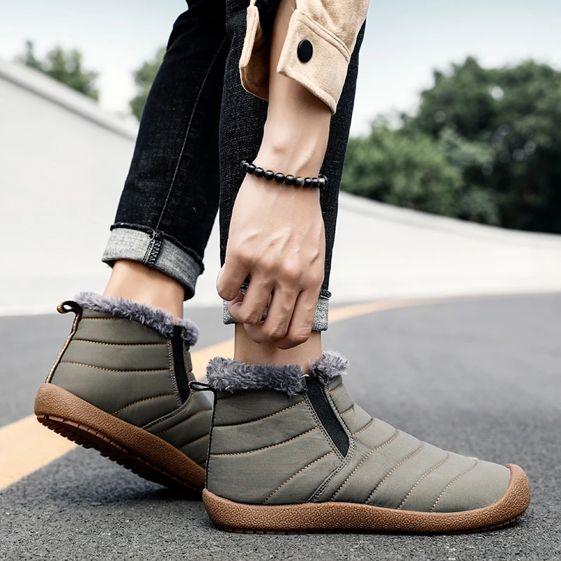 Теплые зимние меховые ботильоны мужские уличные дышащие ботинки