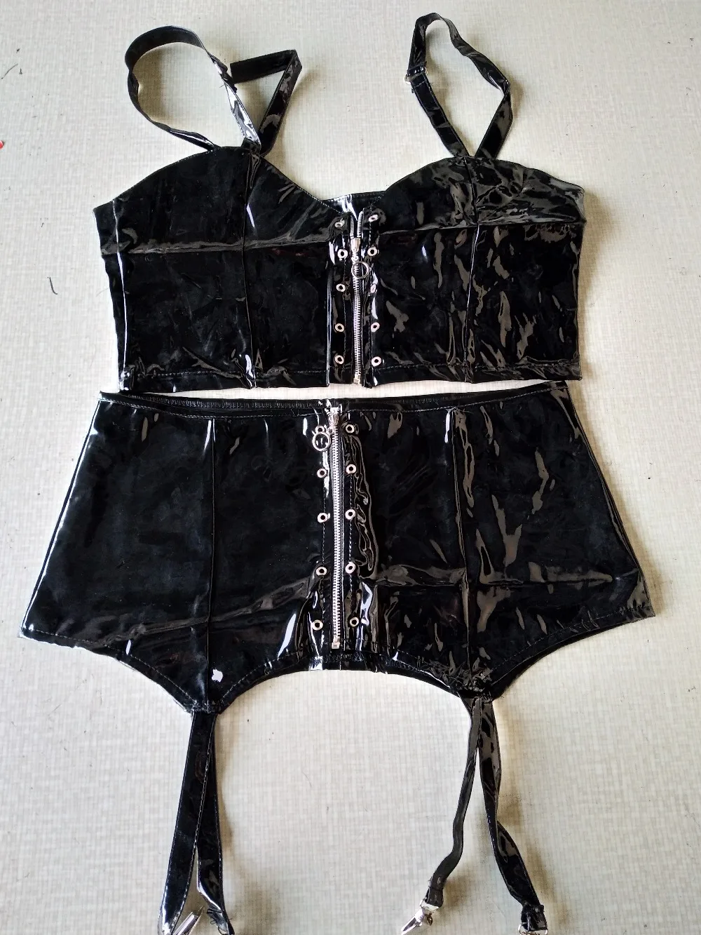 Искусственная кожа черный молния кожаный Комплект из 2 предметов сексуальный