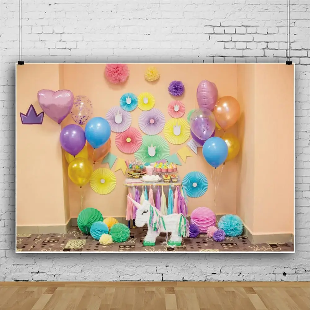 Laeacco Party Dessert Area Balloon Unicorn Simple Children Background Photo Vinyl Seamless Photography Backdrop For Studio | Электроника