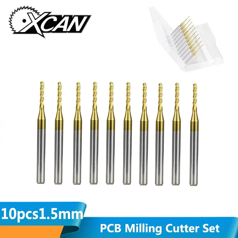 XCAN 10 шт. 1,5 мм титановое покрытие Карбид PCB фрезерный станок с ЧПУ фрезы концевые фрезы для печатной платы