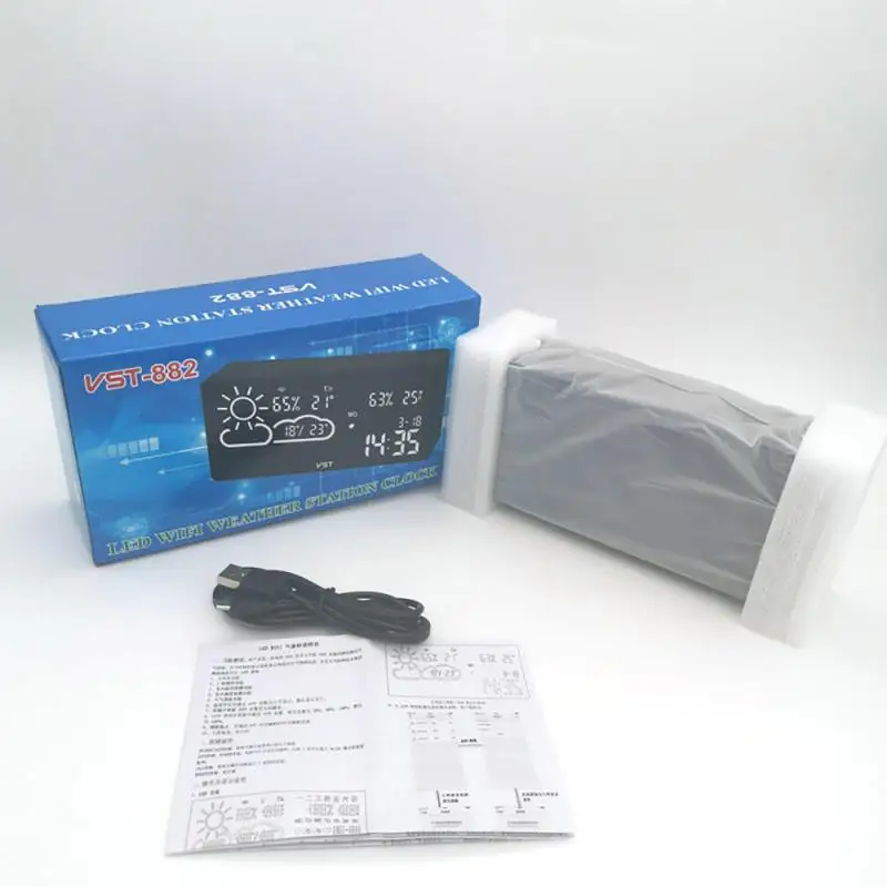 

Alarm Clock Wifi World Time Weather Forecast Temperature And Humidity App Smart Wireless Connection Led Silent Snooze Electronic