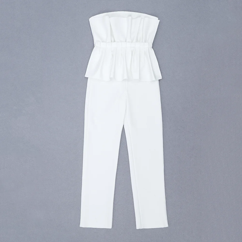 Новейший Летний стиль пикантный белый бандажный комбинезон без бретелек с