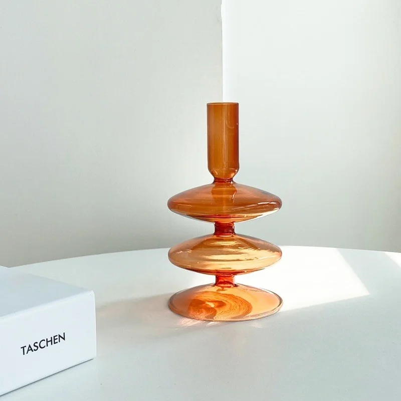 Ins Коричневый Стеклянный подсвечник для кафе украшение дома ваза Центральные