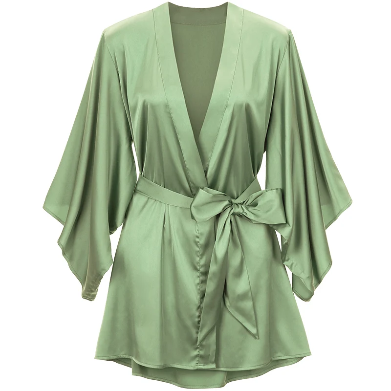 LILYMODA Высокое качество удобные женские из искусственного шелка сексуальное кимоно Ночная рубашка Свадебные вечерние Халаты для невесты - Цвет: Grass green