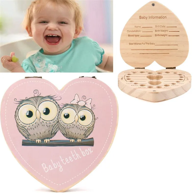 Коробка для хранения зубов в виде сердца с изображением совы/слона Подарочная