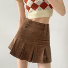 Женская Вельветовая плиссированная мини-юбка с поясом и петлями мини-юбка