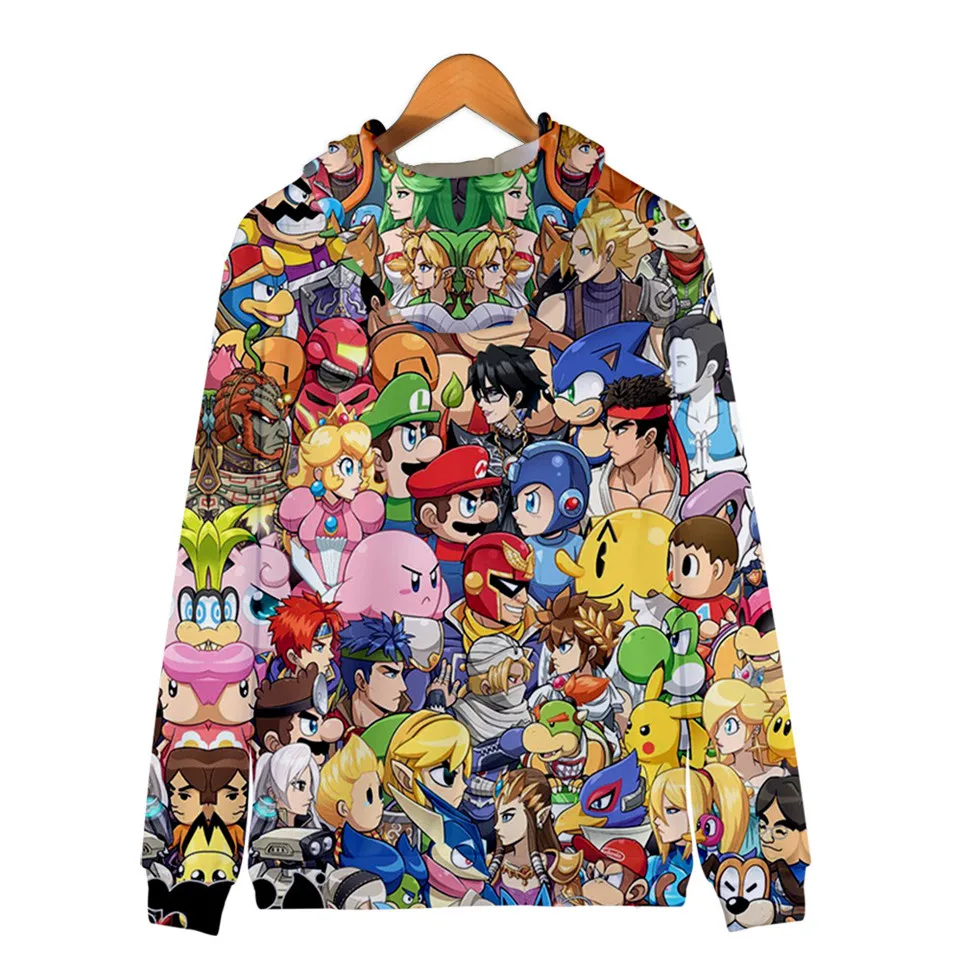 Супер Марио Bros. 3D Толстовка с капюшоном, флисовая толстовка Super Smash Bros, толстовки Harajuku, мужской спортивный костюм, хип-хоп куртка на молнии, пальто, одежда