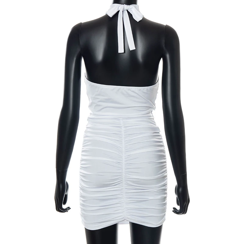 

Cutenove Sexy Party Club Bodycon Dresses For Women's 2021 Summer Clothing Shirring Lace-Up Halter Mixi Dress Female Streetwears