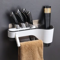 3 in 1 kitchen organizer detachable wall mounted storage rack shelf nail free toolframe hollow out towel knife chopsticks holder