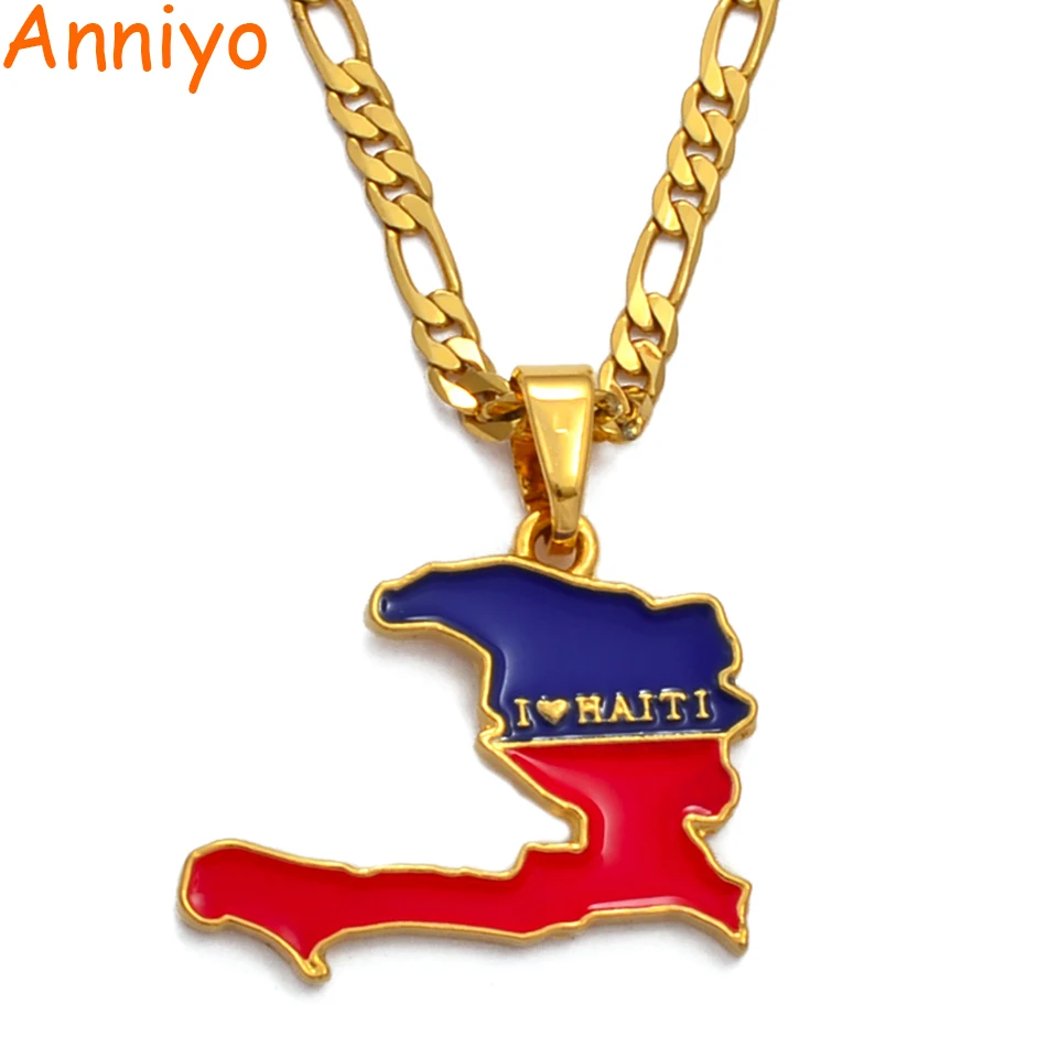 Anniyo (больше дизайна карты перейдите в мой магазин) Я люблю Гаити флаг Ожерелье