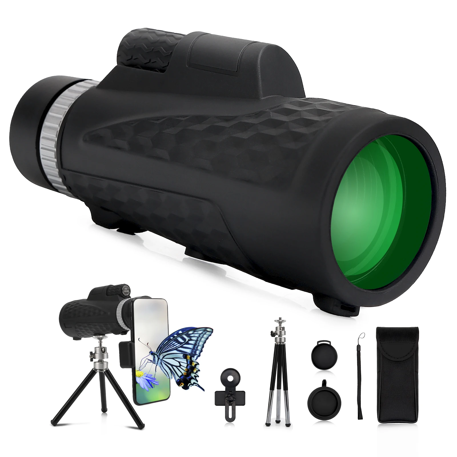 

12 x 50 Magnification Monocular Telescope HD Waterproof with Smartphone Mount for Hiking Climbing Bird Watching Landscapes