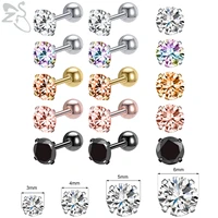 zs 5 pairslot colorful cz crystal stud earring set 20g stainless steel children earring 5 colors helix conch piercings 3 6mm