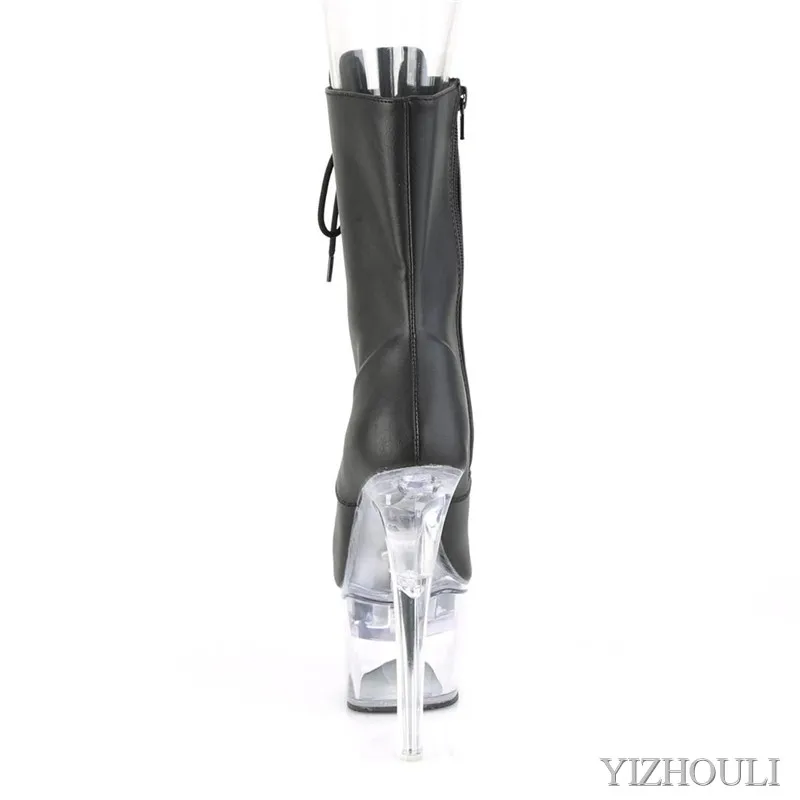 17cm banquet boots PU material 7-inch model transparent stiletto heels, nightclub pole dancing ankle boots