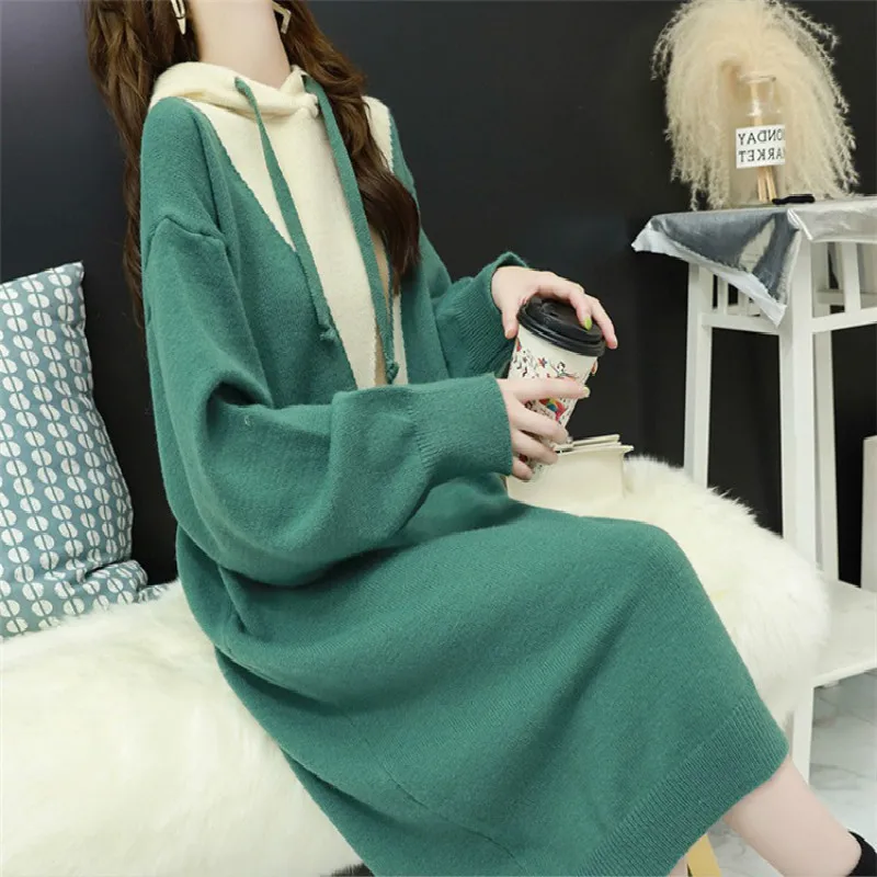 2020 Autumn and Winter New Loose Fashion Hooded Lace Pullover Sweater Women Mid-length Korean Sweet College Style Top | Женская одежда