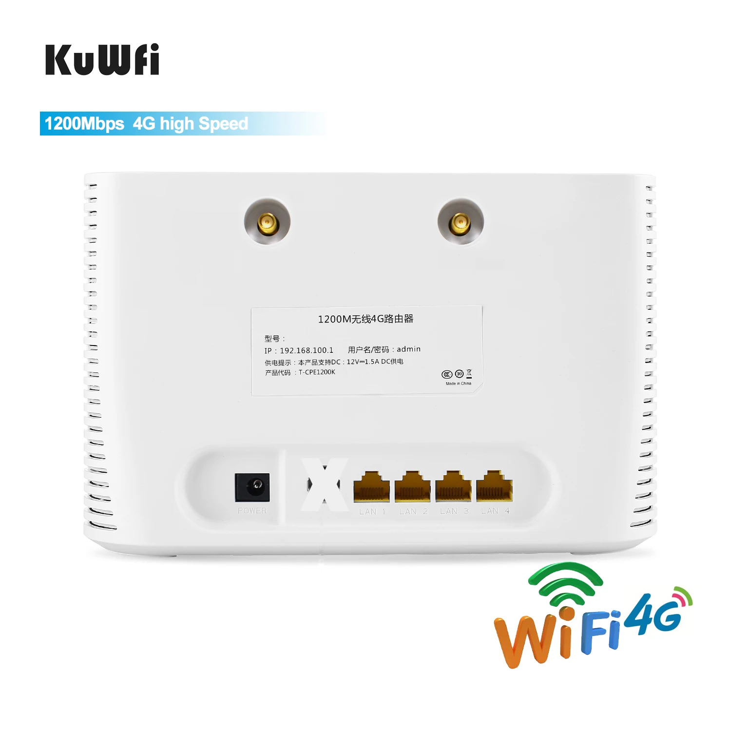 KuWFi 4G Router SIM 1200Mbps 2.4G&5G Wireless Home WIFI Router Unlocked FDD/TDD With RJ45 Port Up to 64 Wifi Users