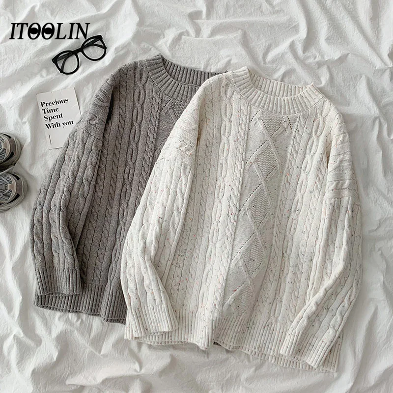 

ITOOLIN Korean Style Women Oversized Sweater pullover sweater knitted women winter 2020 New Loose Sweater Long Sleeve Top Female