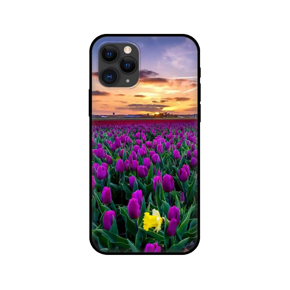 black tpu case for iphone 5 5s se 6 6s 7 8 plus x 10 cover for iphone xr xs 11 pro max case tulips flower spring free global shipping