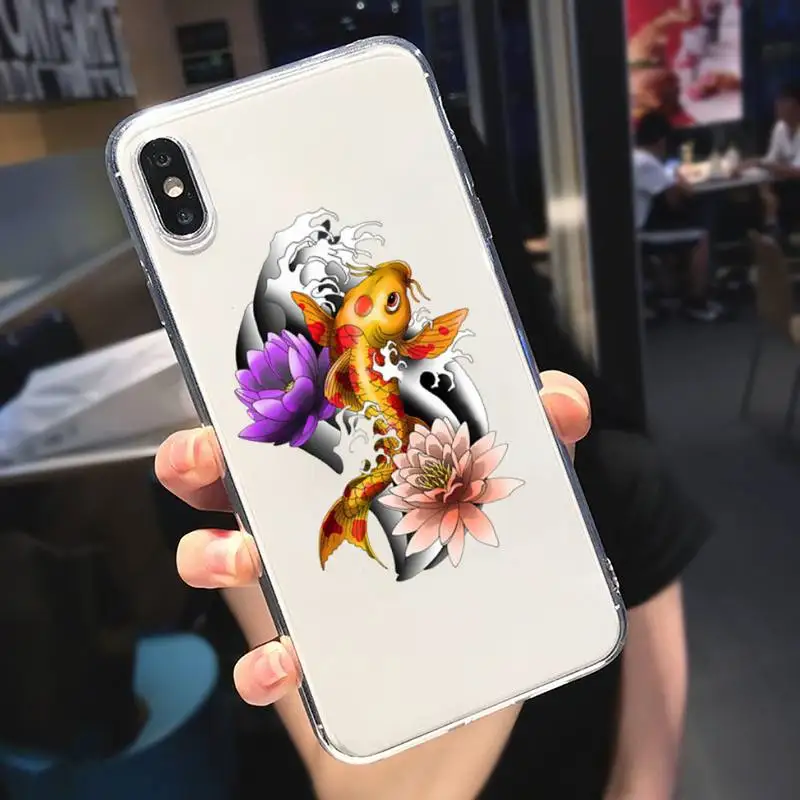 

Carp painted pattern Tattoos Phone Case Transparent for iPhone 6 7 8 11 12 s mini pro X XS XR MAX Plus